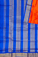 9 Yards Silk Saree |Dark Fanta orange with blue border Madisar Silk Saree