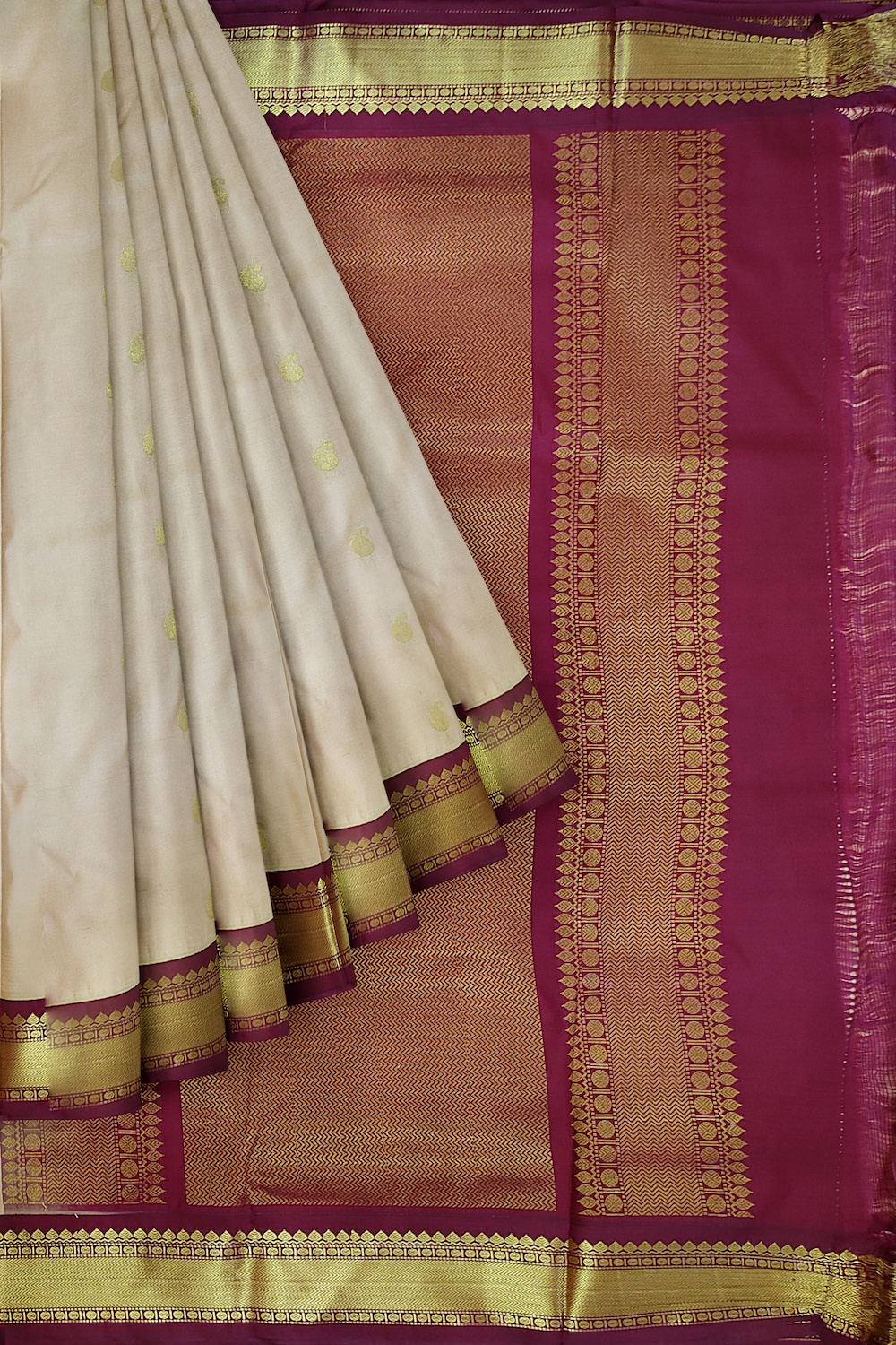 9 yards Saree Silk | Madisar Saree Iyengar Biscut color