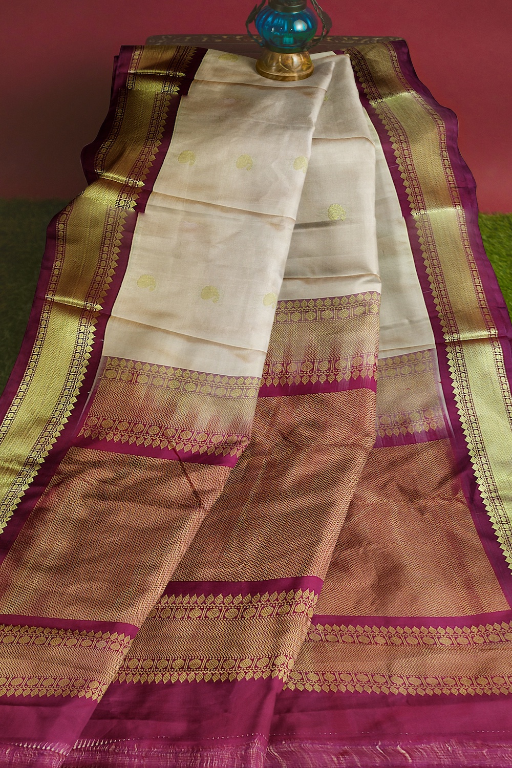 9 yards Saree Silk | Madisar Saree Iyengar Biscut color