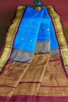 9 yards Saree Silk | Madisar Saree Iyer Blue body Maroon Grand border