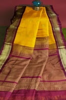 9 yards Saree Silk | Madisar Saree Iyengar Mango Yellow Maroon border