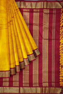 9 yards Saree Silk | Madisar Saree Mango yellow madisar Silk saree