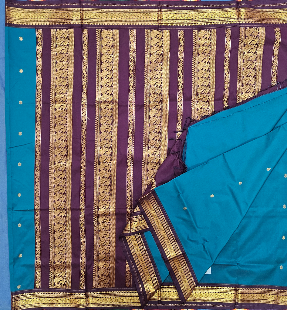 Ramar Bluish Green /Navy Blue Pallu Kalyani Cotton Saree