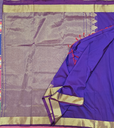 Kalyani Cotton Saree – Ink Blue with Golden Banaras Border 