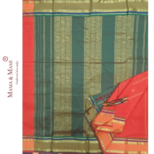 10 yards Fanta Orange Green Grand border Arani Silk Madisar 