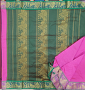 10 Yards Semi Silk Veldhari  Pink / Green Grand Border