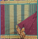 10 yards Semi Silk Saree Brown/Green Grand Pallu