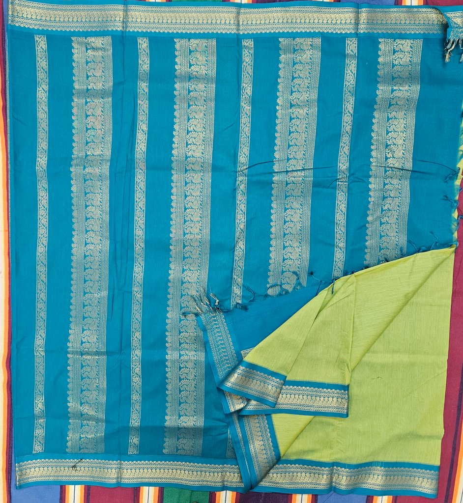 10 yards Kalyani cotton Light green /Greenish Blue Border design differ from saree to saree