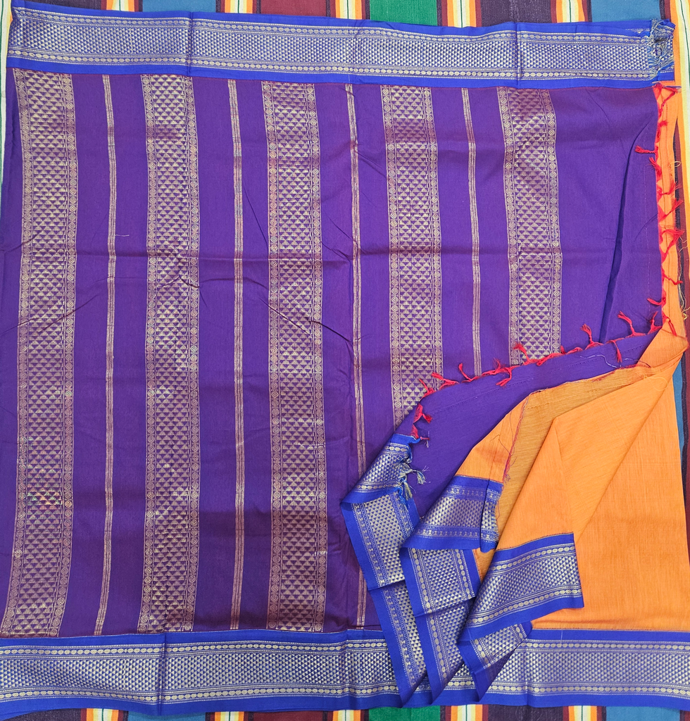 10 yards Kalyani cotton Mango Yellow /Purple border