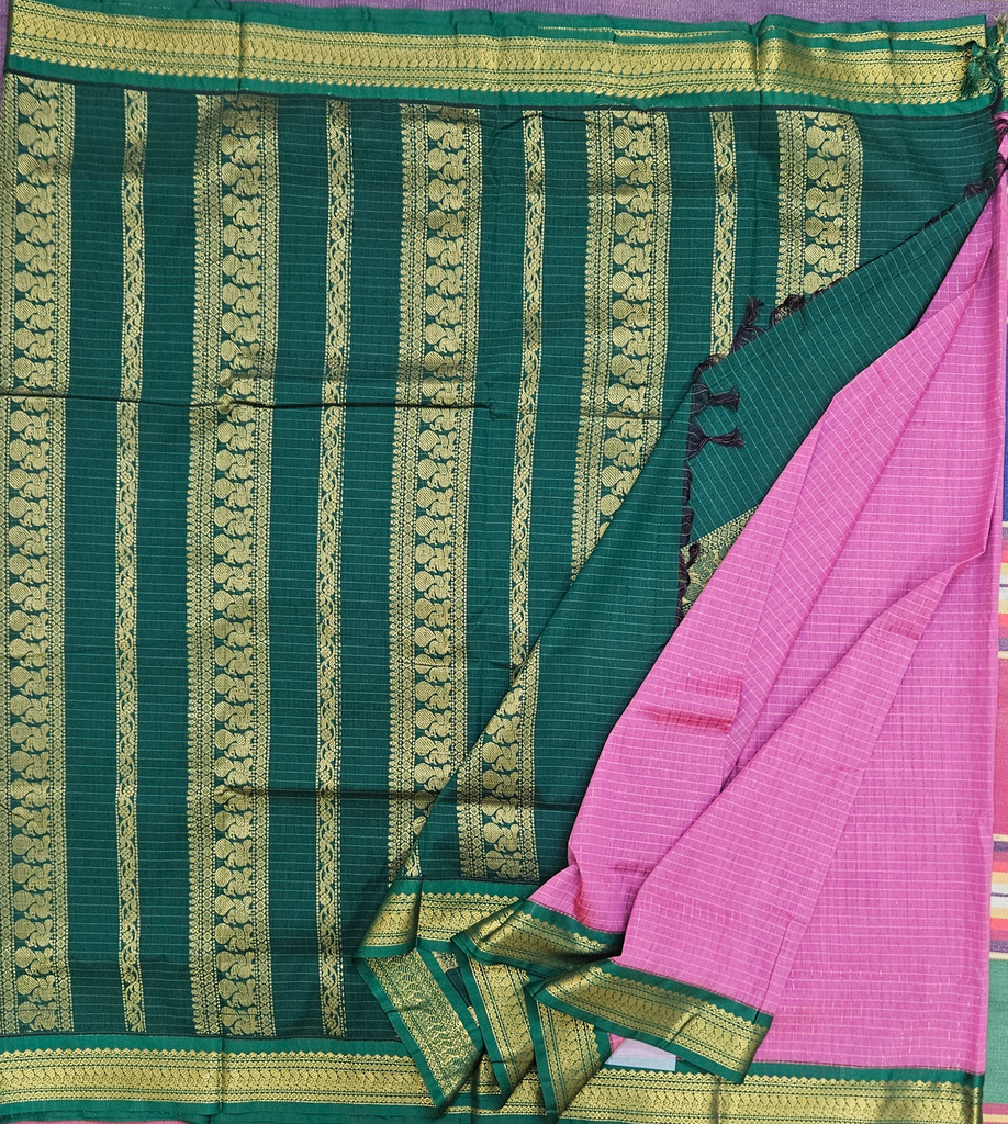 10 yards Kalyani Cotton Lotus Pink /Green Border