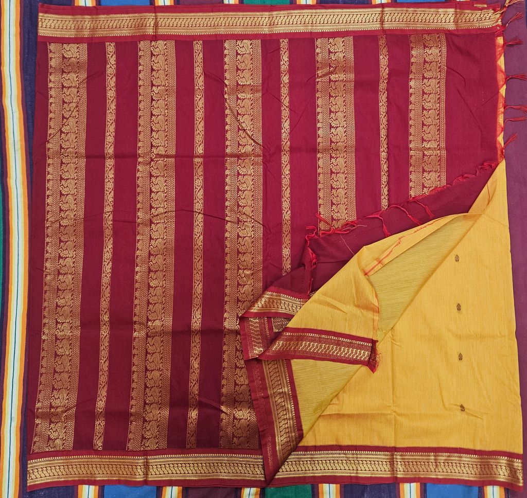 10 yards Kalyani Cotton Mango Yellow/Maroon border