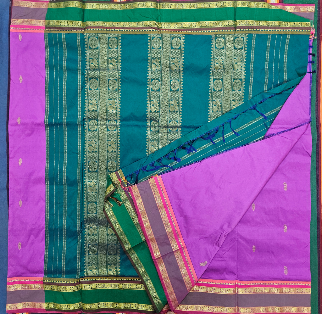 10 yards Arani Silk Madisar Onion Pink /Bluish green Border  