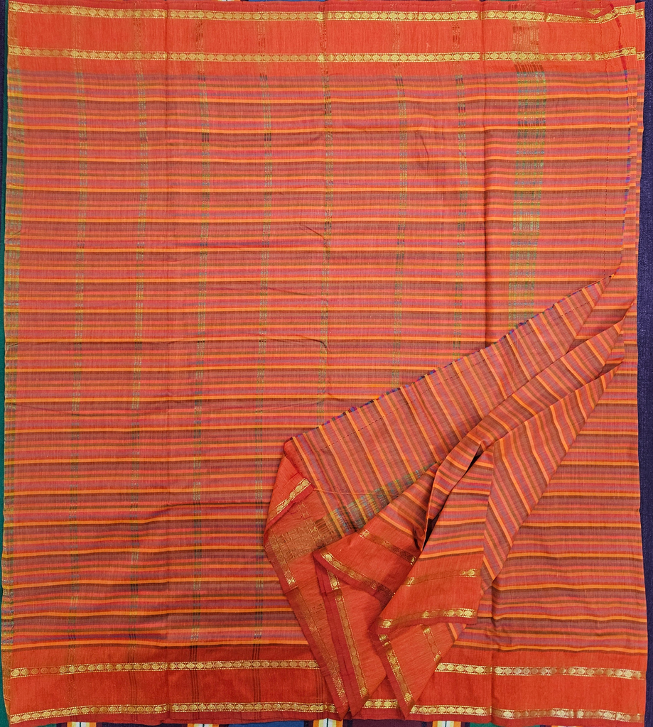 10 Yards Madisar Kalyani cotton Zebra Saree Orange 