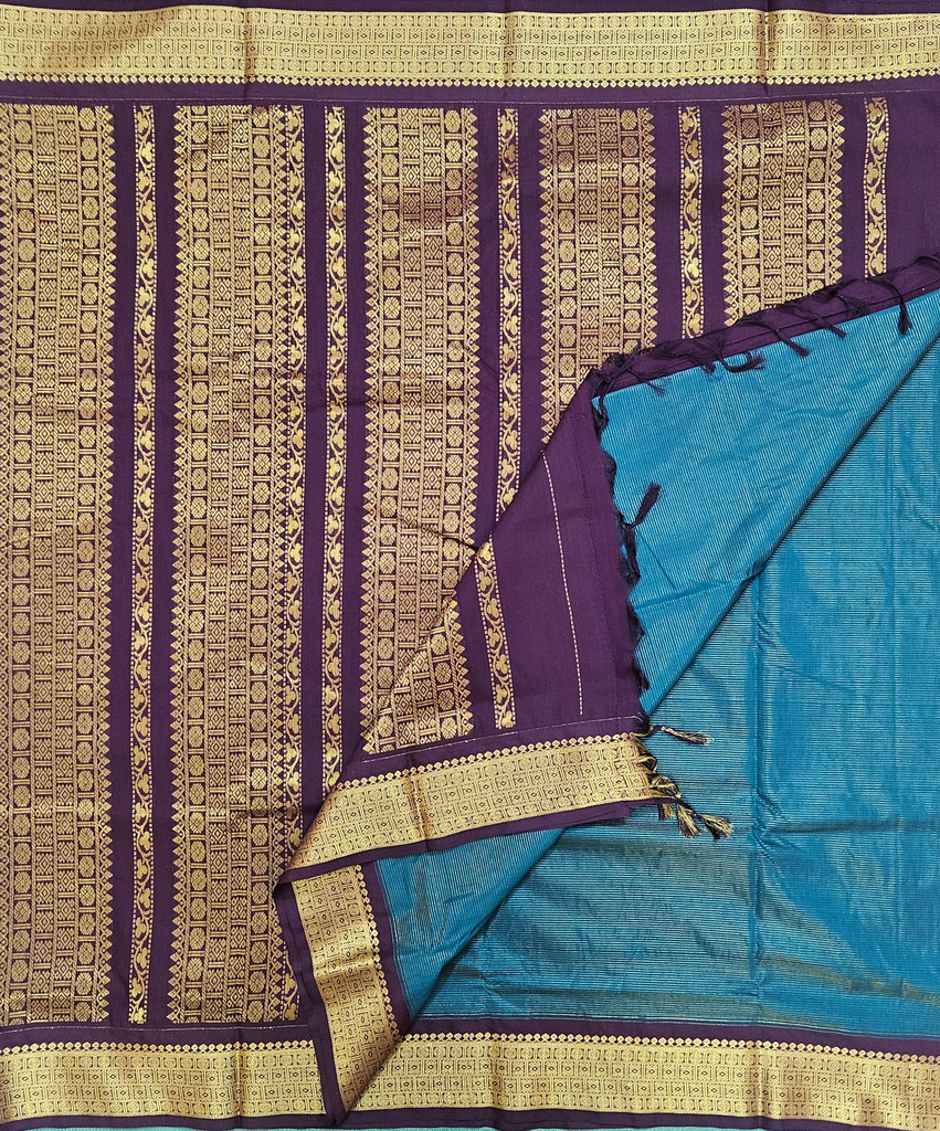 🪔 10 Yards Kalyani Silk Ramar green [not blue] Navy Blue Grand Border