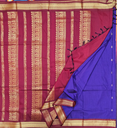 🎼 10 Yards Kalyani Silk Madisar – MS Blue with Golden Buttas & Maroon Border