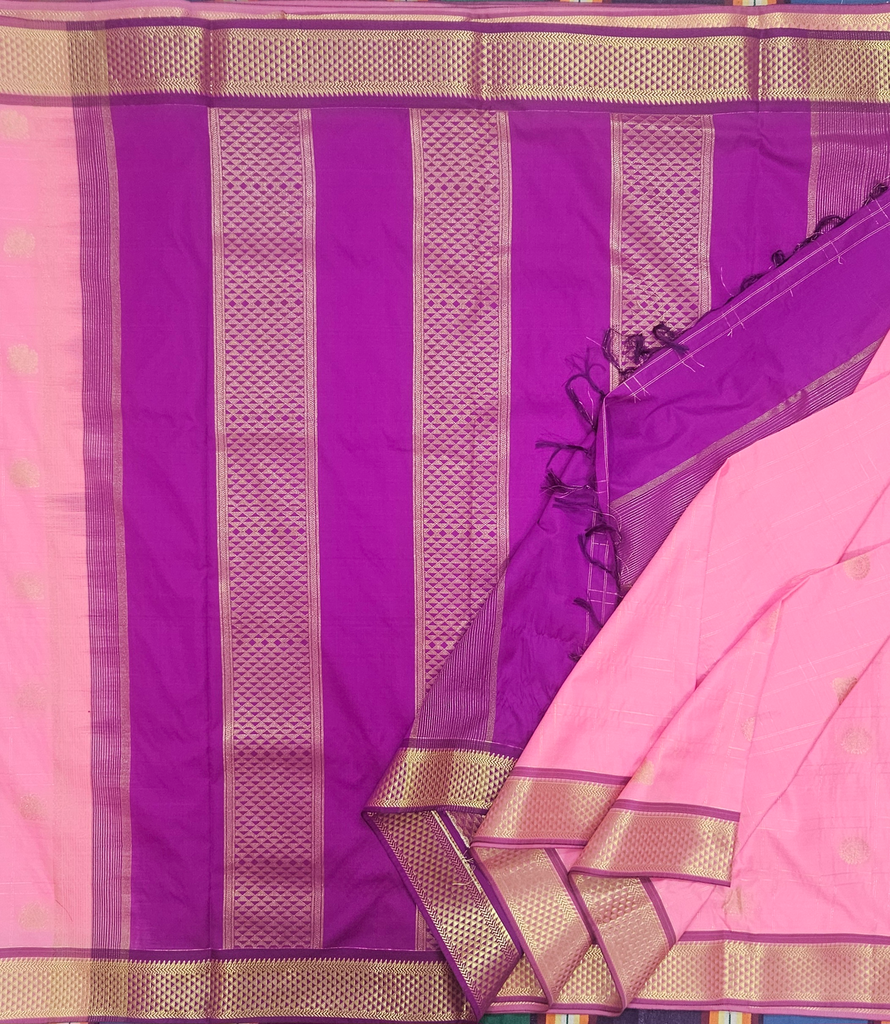 10.5 Yards Semi Silk Baby Pink /Purple Border