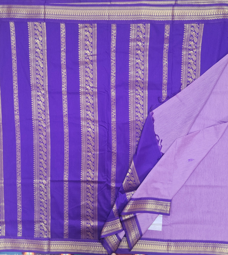 10 Yards Madisar  Kalyani Cotton Lavender / Ink Blue Border