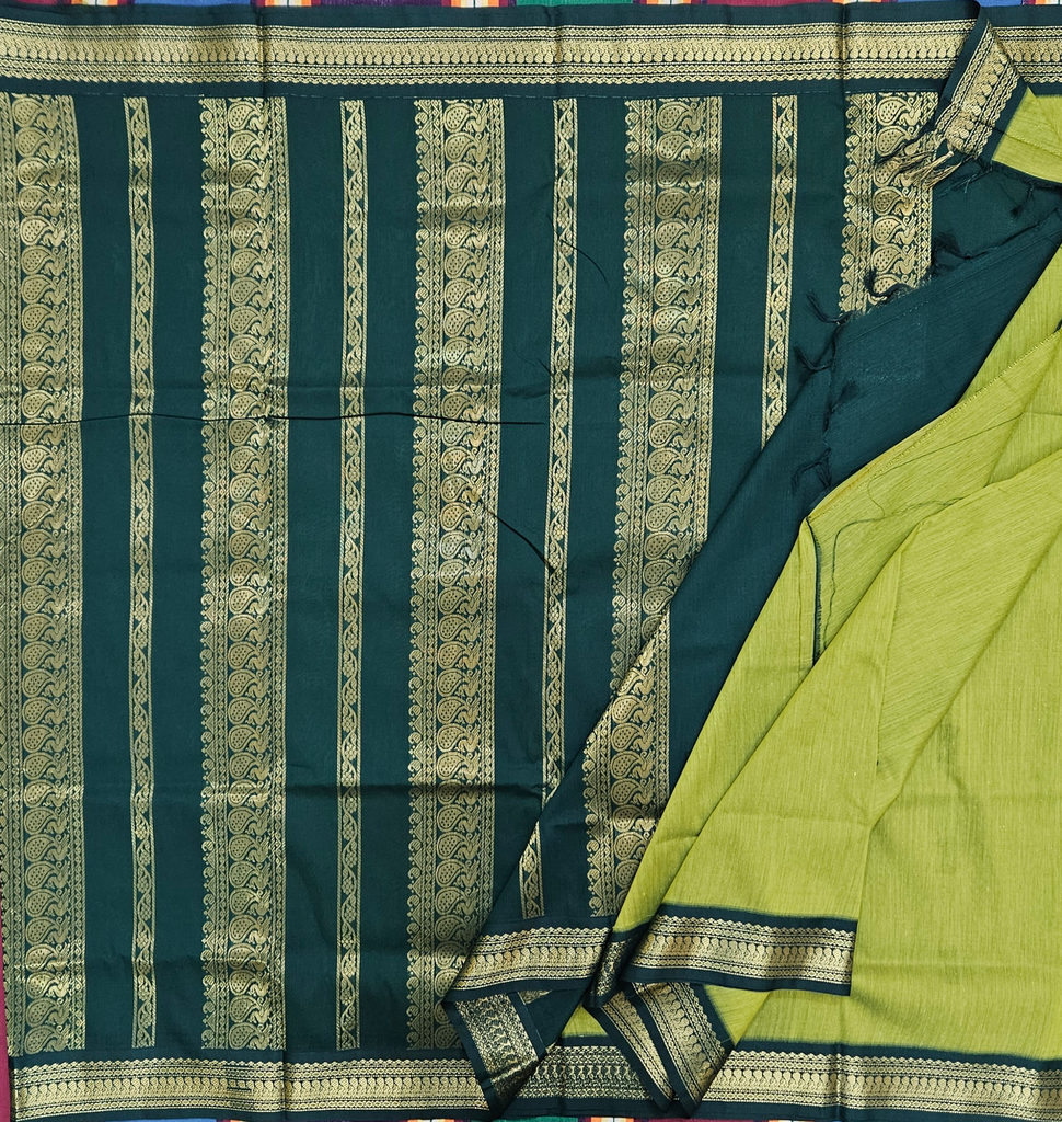 10 yards Kalyani Cotton Pista Green /Dark Green Border