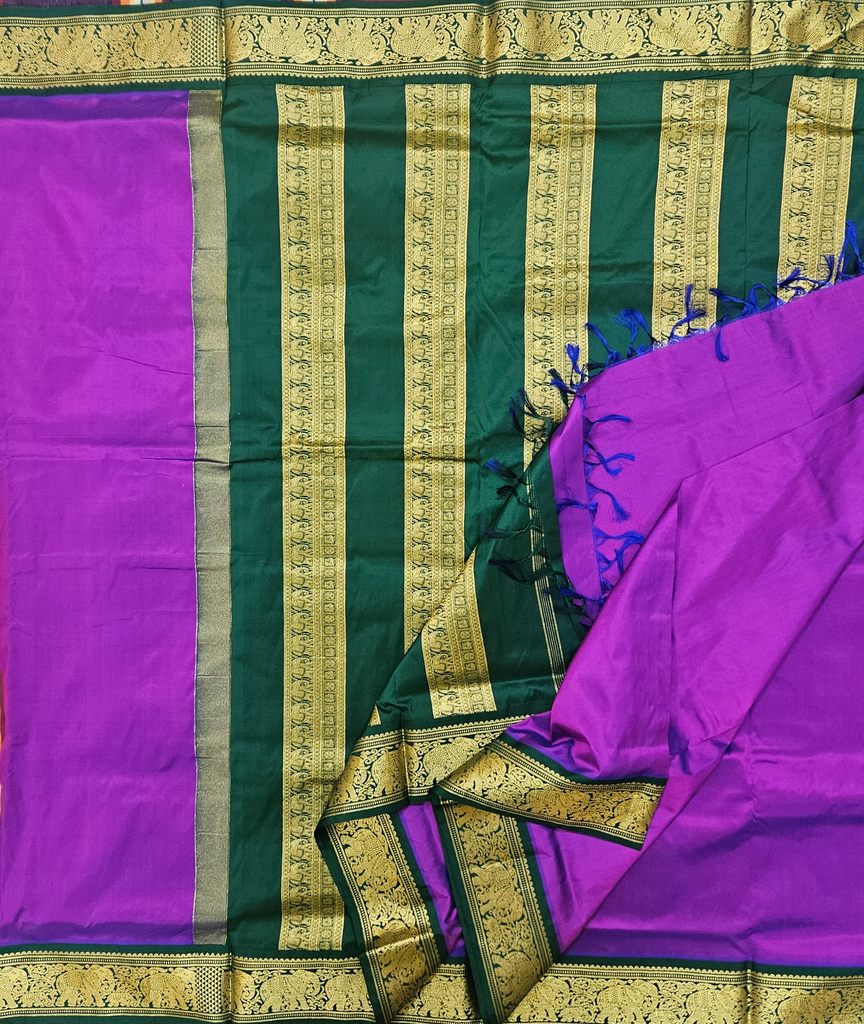 10.5 Yards Pure Silk Purple with Green Border