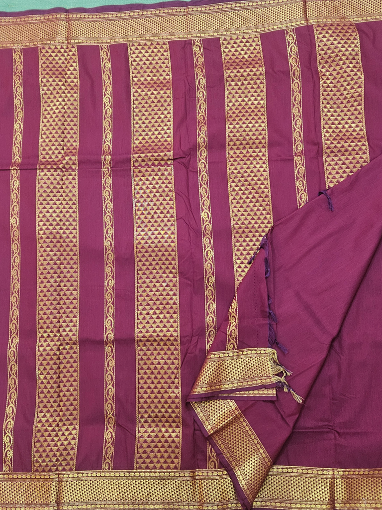 🪔 10 Yards Kalyani Cotton Kura Pudavai – Royal Purple & Grand Green