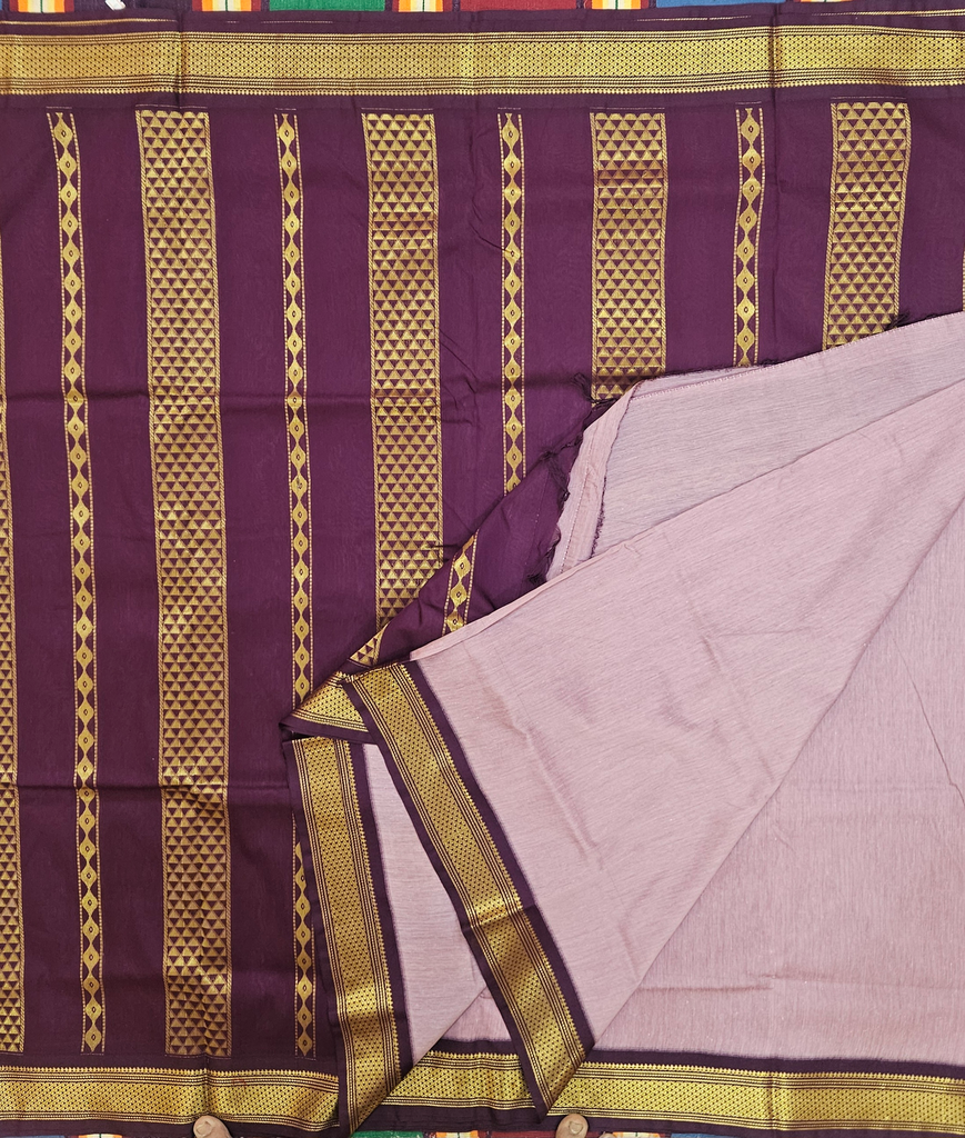 10 yards Kalyani Silk Light Purple /Navy Blue Border