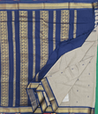 🩶 10 Yards Kalyani Silk Madisar – Light Grey with Navy Blue Grand Border
