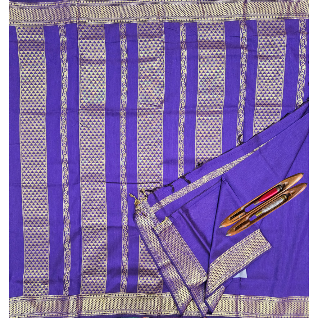 10 Yards Kalyani Cotton Saree Purple Grand border