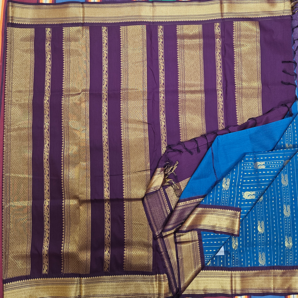 🌌 10 Yards Kalyani Silk Madisar – Dark Blue with Navy Blue Grand Border