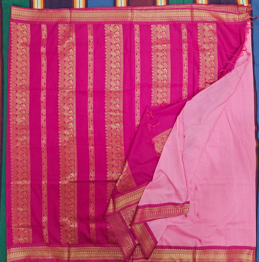 🌸 10 Yards Kalyani Silk Madisar – Radiant Pink with Magenta Grand Border