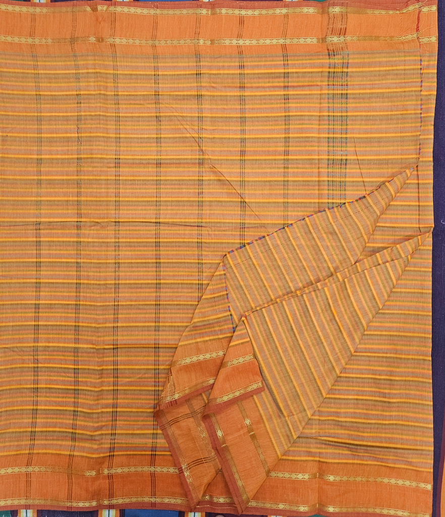 ☀️ 9 Yards Kalyani Cotton "Zebra" Madisar – Turmeric Yellow with Self Border