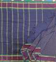 🌌 9 Yards Kalyani Cotton Madisar – Navy Blue Check with Elegant Self Borderr