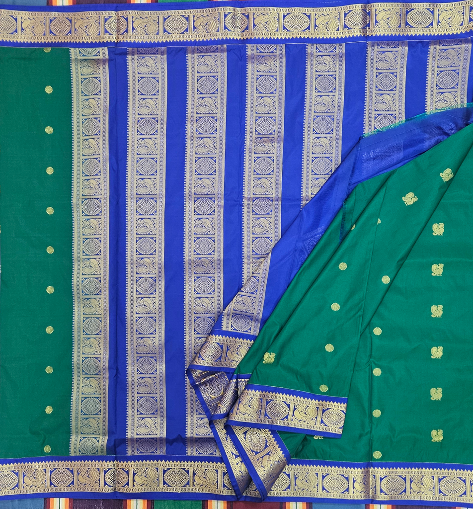 🌲 10 Yards Semi Silk Madisar – Bottle Green with Ink Blue Grand Border