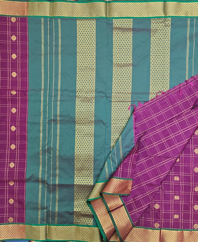 🌺 10 Yards Arani Semi Silk Madisar – Radiant Magenta with Forest Green Grand Border
