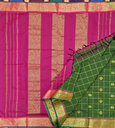 🌿 10 Yards Arani Semi Silk Madisar – Mehandi Green with Magenta Grand Border