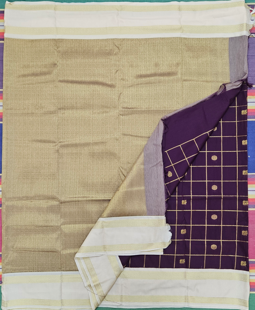 10 yards Spun Silk Dark Violet/Golden Border