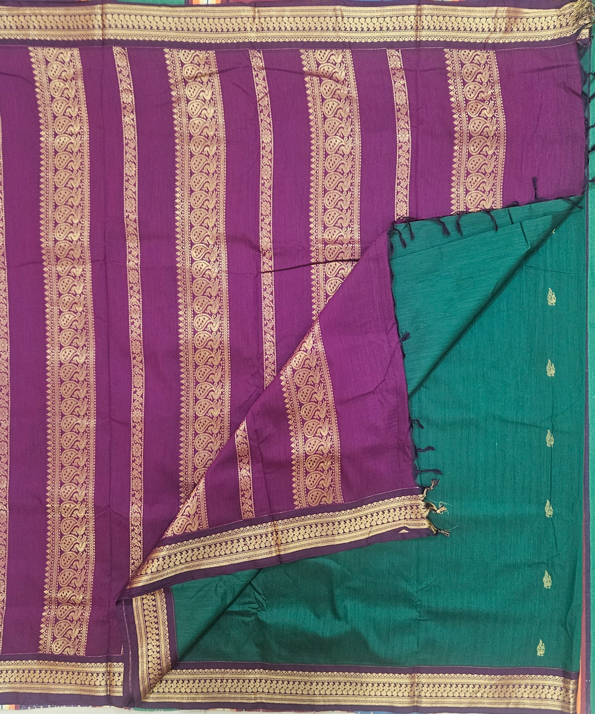 🌸 10 Yards Kalyani cotton Dark green with Purple Border