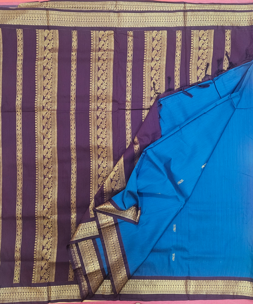 🌸 10 Yards Kalyani cotton Ramar Blue with Purple Border