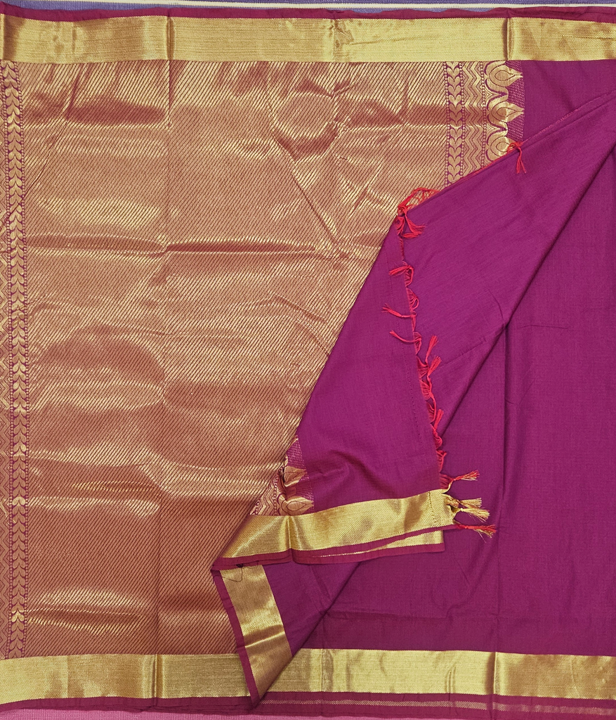 Kalyani Cotton Saree – Majenta with Golden Banaras Border  
