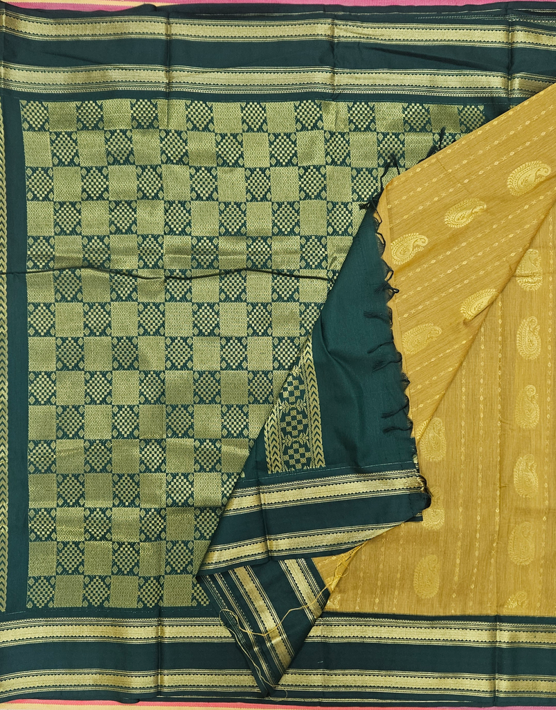 Kalyani Cotton Saree – Upanayanam saree Mango Yellow with Manthulir green Border 