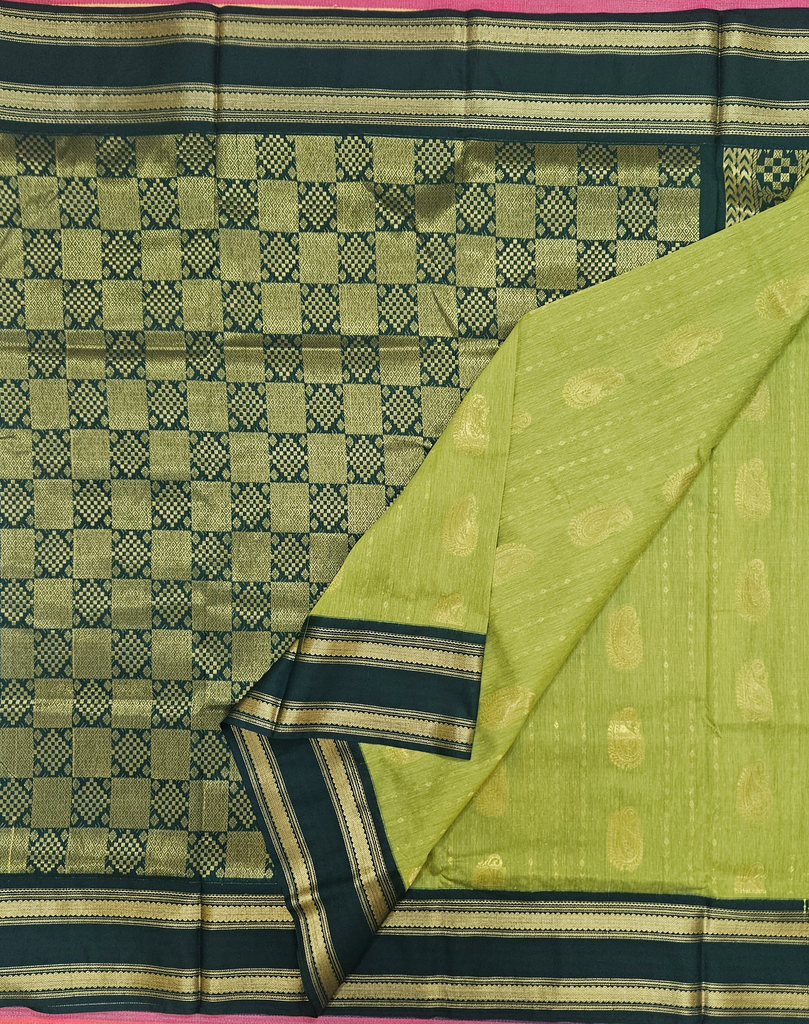 Kalyani Cotton Saree – Upanayanam saree Manthulir Green  with green Border