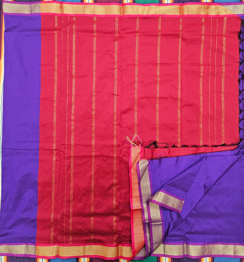 9 yards semi silk saree Purple /Tomato Red Border