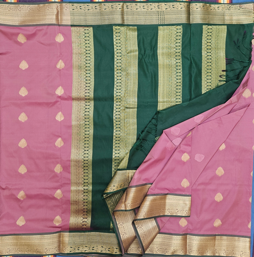 11 yards Soft silk Lotus Pink /green Border