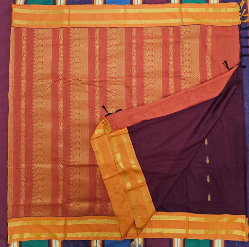 10 yards Kalyani Cotton Coffee Brown/Orange Border