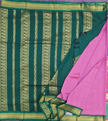 10 yards Kalyani Cotton Lotus Pink /Green Border