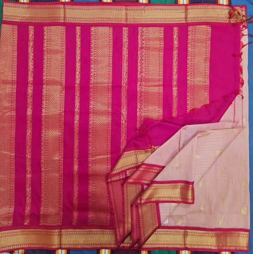 9 yards Kalyani cotton Light Pink/Majenta Border