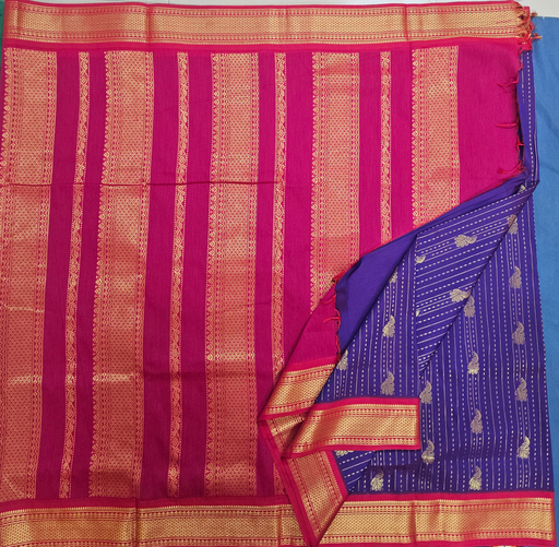 9 yards Kalyani cotton Purple Peacock design/Majenta Border