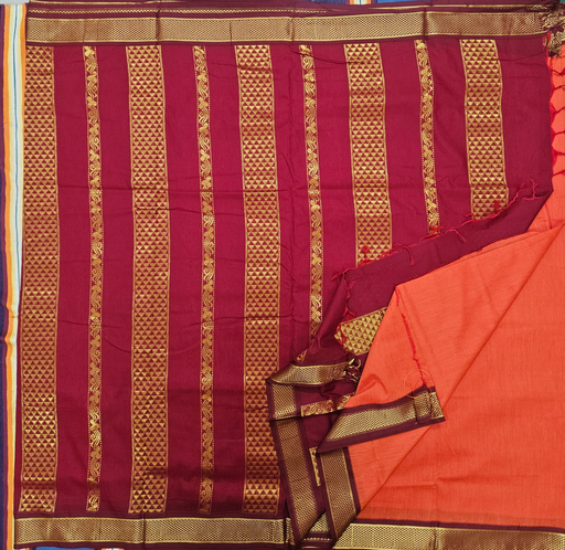 10 yards Kalyani cotton Fanta Orange/Maroon Border