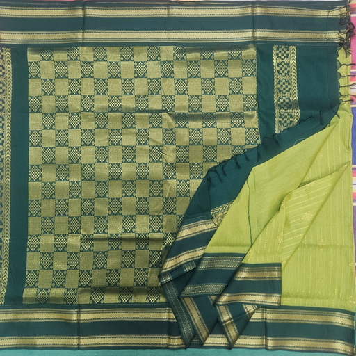 9 yards Kalyani Cotton Pista Green/Diamond Pallu