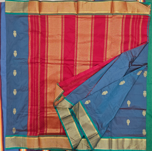 9 yards Peacock Neck Blue/Tomato Red Border