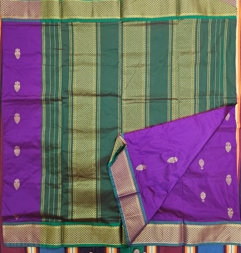 10 yards Arani Silk Purple double Shade /Green Border